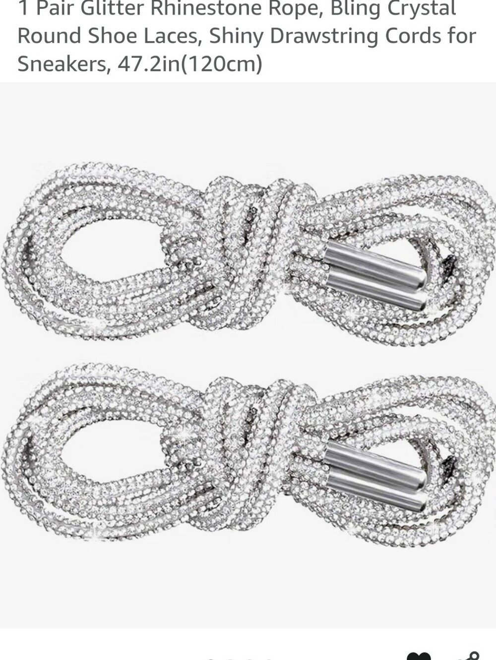 Silver Rhinestone Round Shoelaces Bling Crystal Drawstring Cords 47in 120c